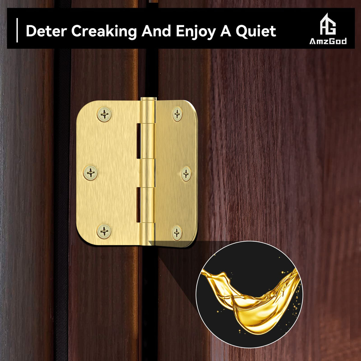 AmzGod satin brass door hinges 5-8 radius provide clean edge corners for safer installation