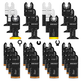 AMZWEI 28PCS oscillating blades kit for versatile wood and metal cutting.