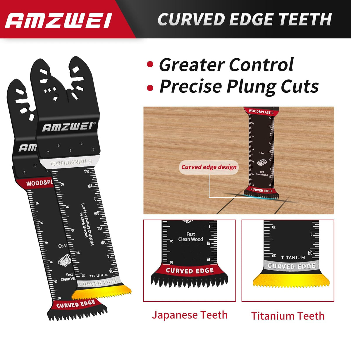AMZWEI curved-edge blades enhance stability for cleaner cuts