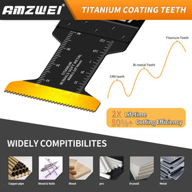 AMZWEI blades tackle wood with nails, soft metal, drywall, and plastic.