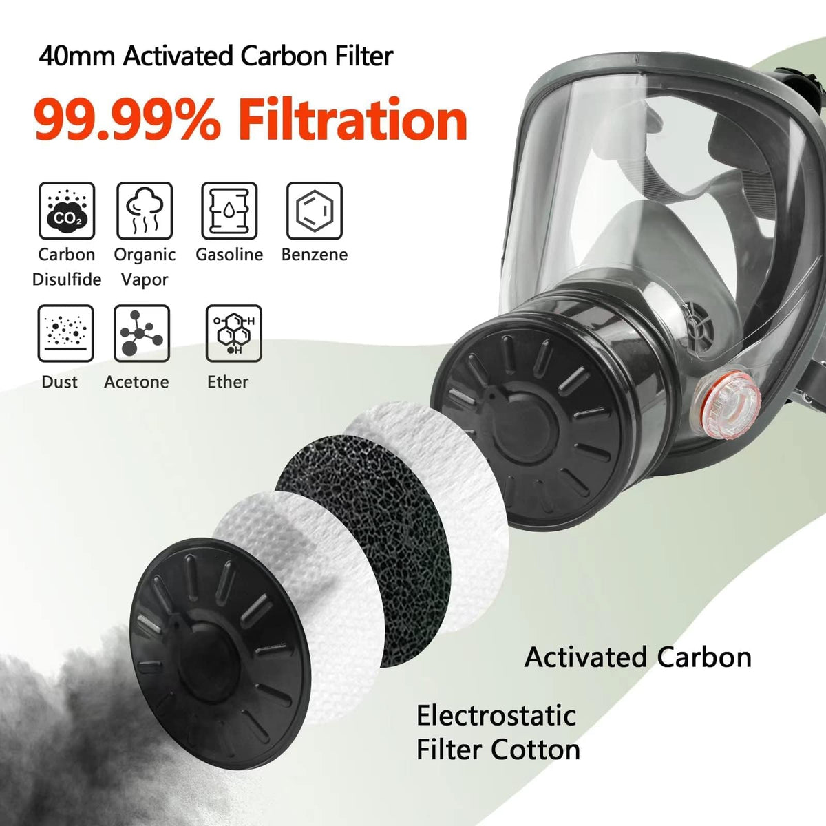 AMZYXUAN full-face respirator with anti-fog viewing lens for clear visibility.
