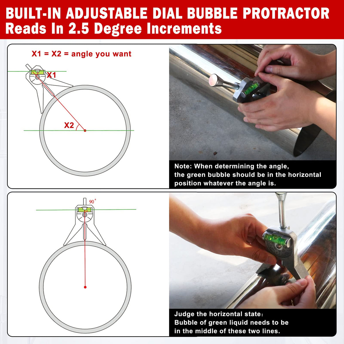 Anblak diameter measurement tool checking pipe diameter and alignment.