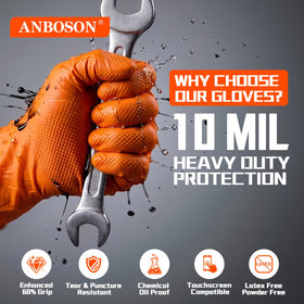 ANBOSON nitrile gloves with diamond grip texture for oily tool control