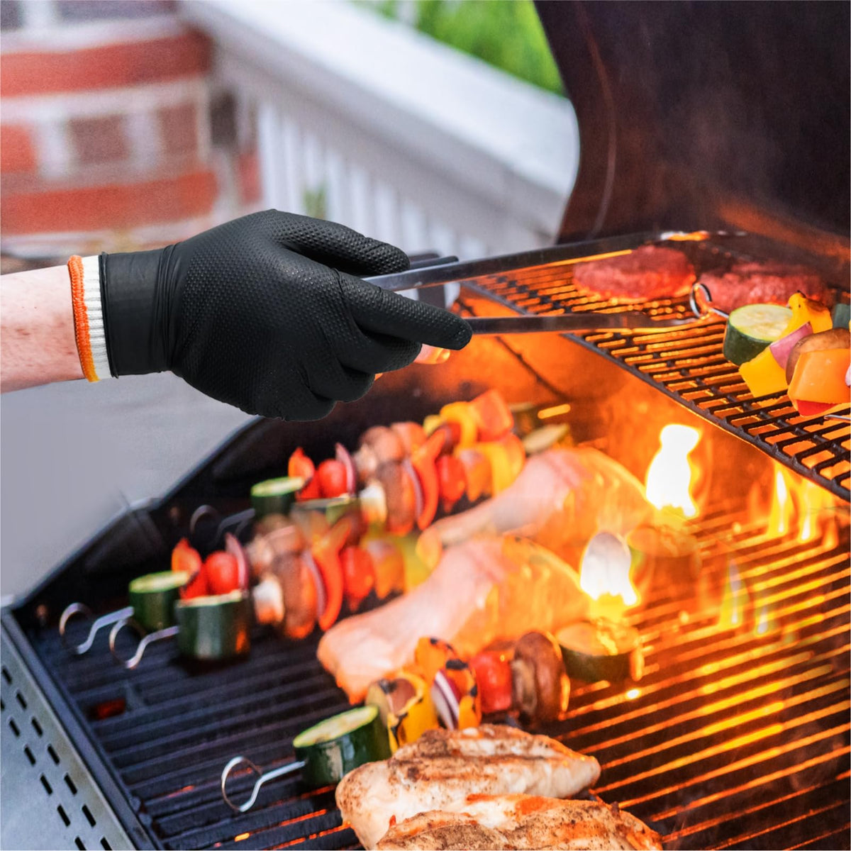 ANBOSON 10mil nitrile gloves provide heat defense while handling hot meat