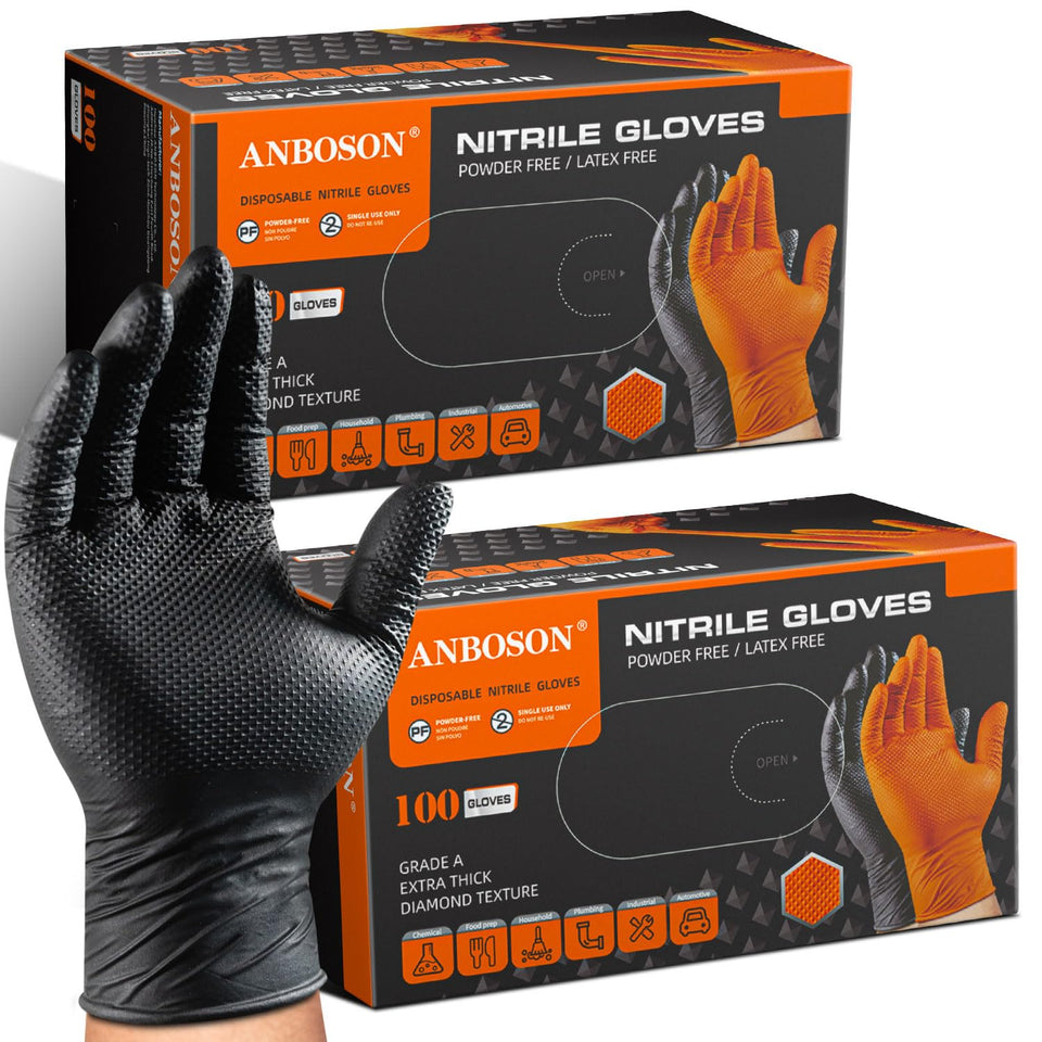 ANBOSON 10mil nitrile gloves offering heavy-duty protection for tough tasks