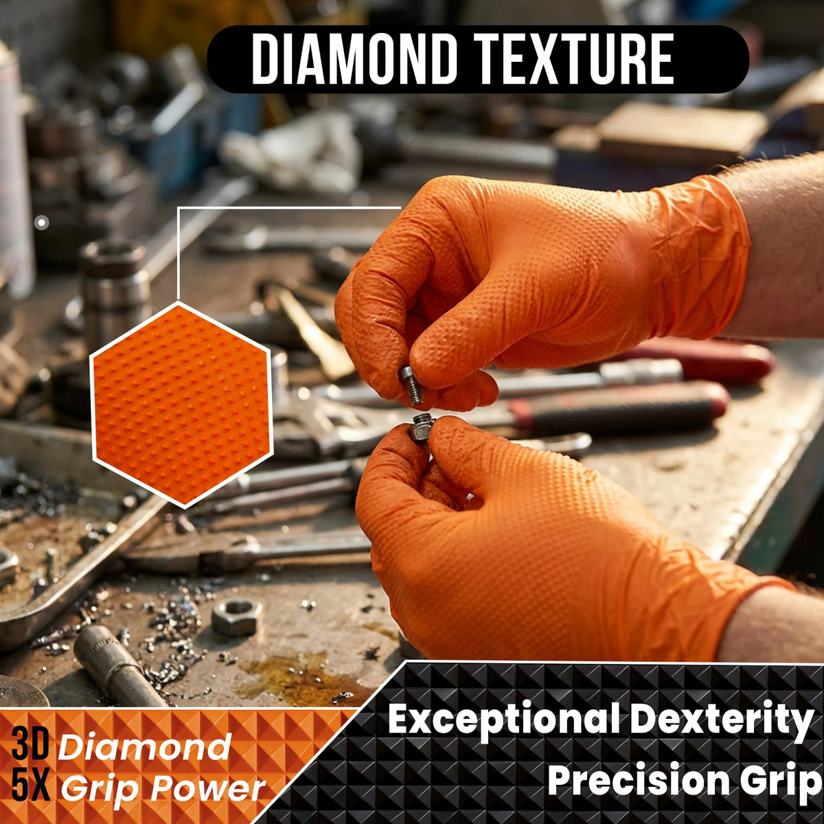 ANBOSON dexterity-boost nitrile gloves maintain tactile control during precise mechanical tasks.