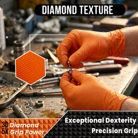 ANBOSON orange 10mil nitrile gloves reinforced fingertips protect against sharp tools