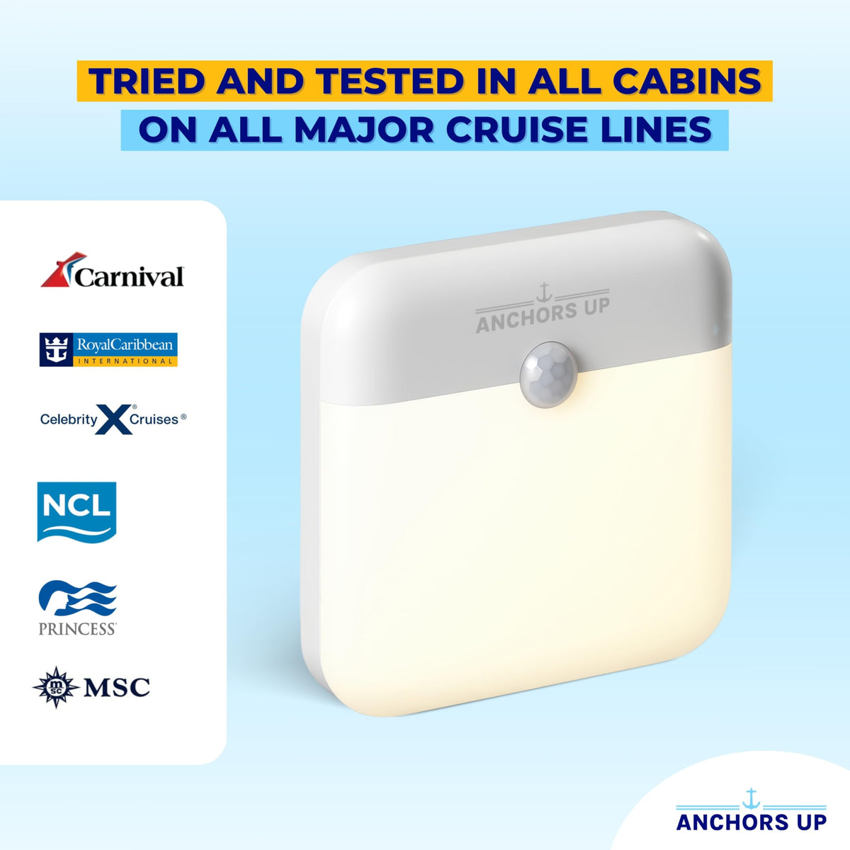 Anchors Up motion sensor night light activates with movement for safer navigation.