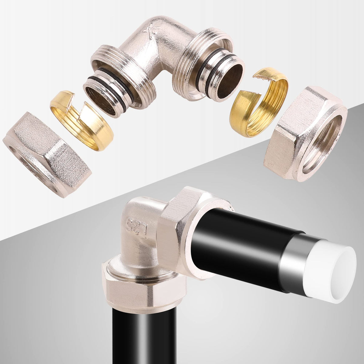 ANCIMOON elbow air fitting in use on a shop line, supporting up to 200 PSI.
