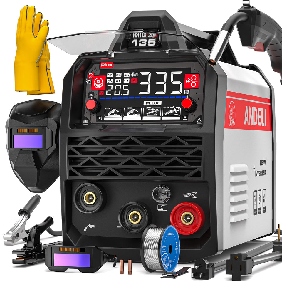 ANDELI 135A MIG welder front view, portable for on-site projects.