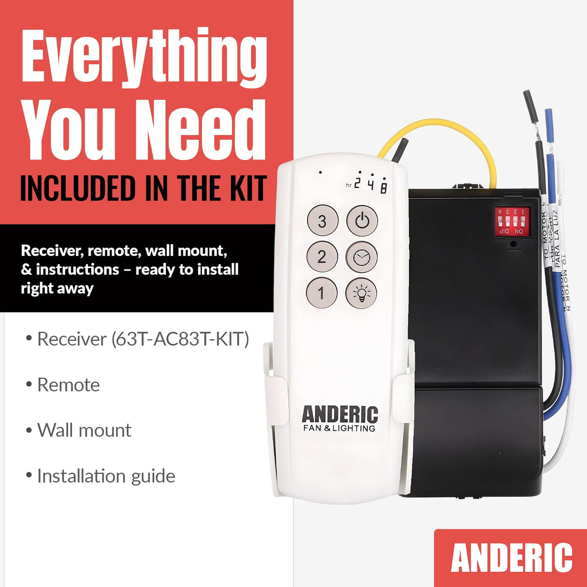 Anderic 63T-AC83T-KIT provides fan speed control and light dimming.