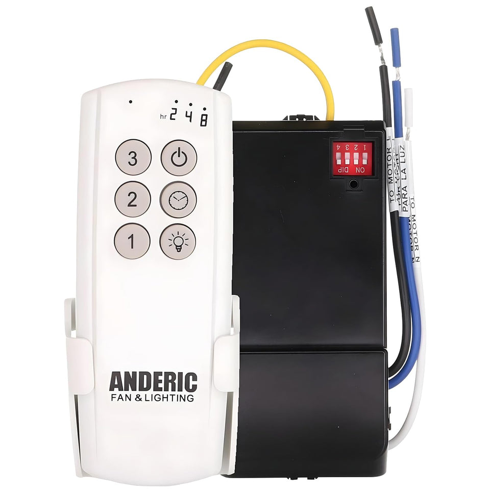 Anderic 63T-AC83T-KIT receiver inside fan canopy enables wireless control.