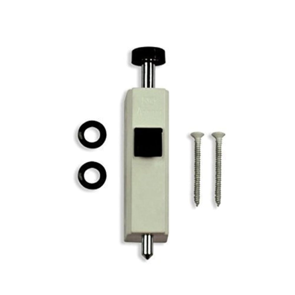 Andersen auxiliary security foot latch in white for gliding patio doors; controlled ventilation feature