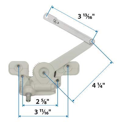 Andersen E-Z Split Arm Operator hardware image illustrating screw hole spacing and base thickness.