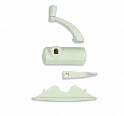 Andersen hardware components close-up with lock bezel, handle, and cover for easy replacement