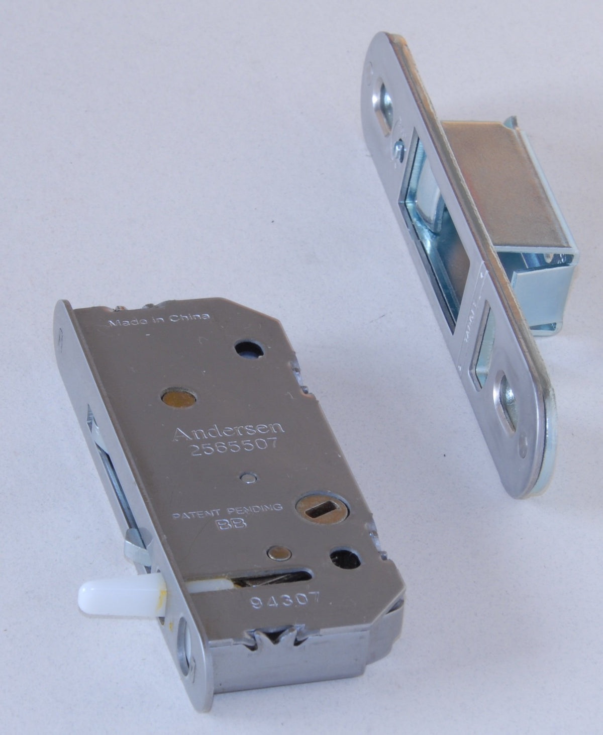 Andersen Reachout lock and receiver 2-panel kit secures a sliding patio door.
