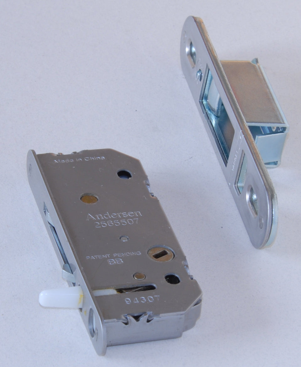 Andersen Reachout lock and receiver 2-panel kit secures a sliding patio door.