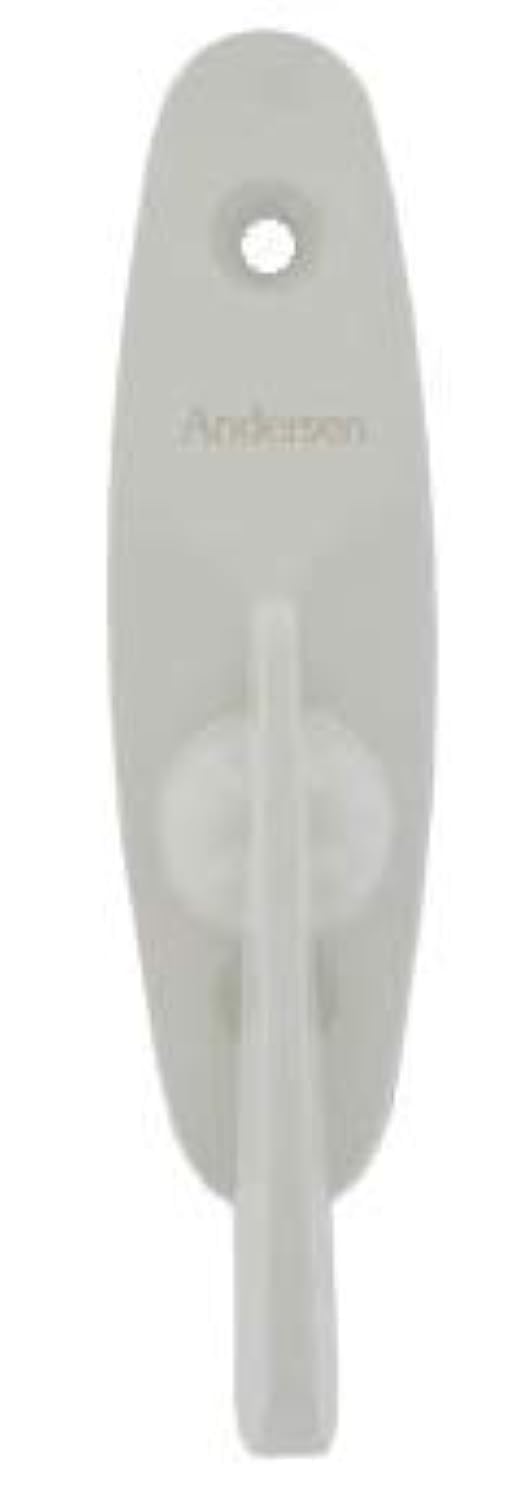 Andersen Tribeca-style gliding thumb latch in white, closeup showing smooth operation and durable finish.