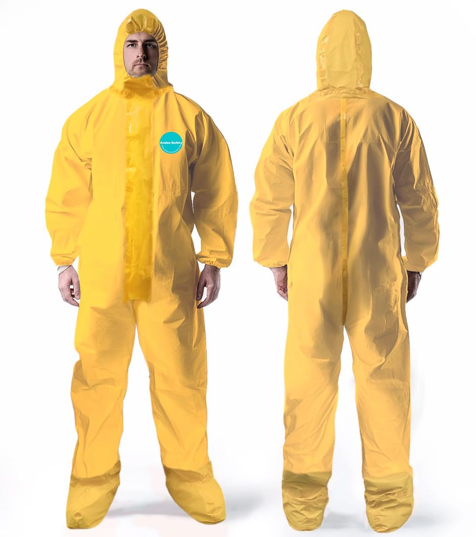 Andes Safety coveralls with sealed seams, hood, and boots for full-body protection.