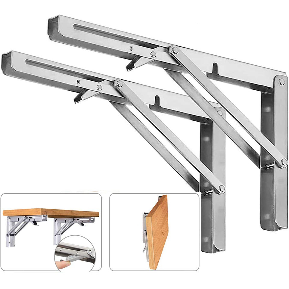 ANDICEQY folding shelf bracket wall mount close-up showing sturdy stainless steel construction.