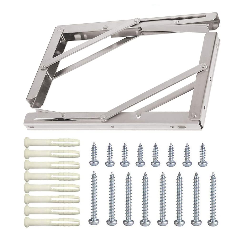 ANDICEQY stainless steel folding brackets close-up highlighting brushed finish and corrosion resistance.