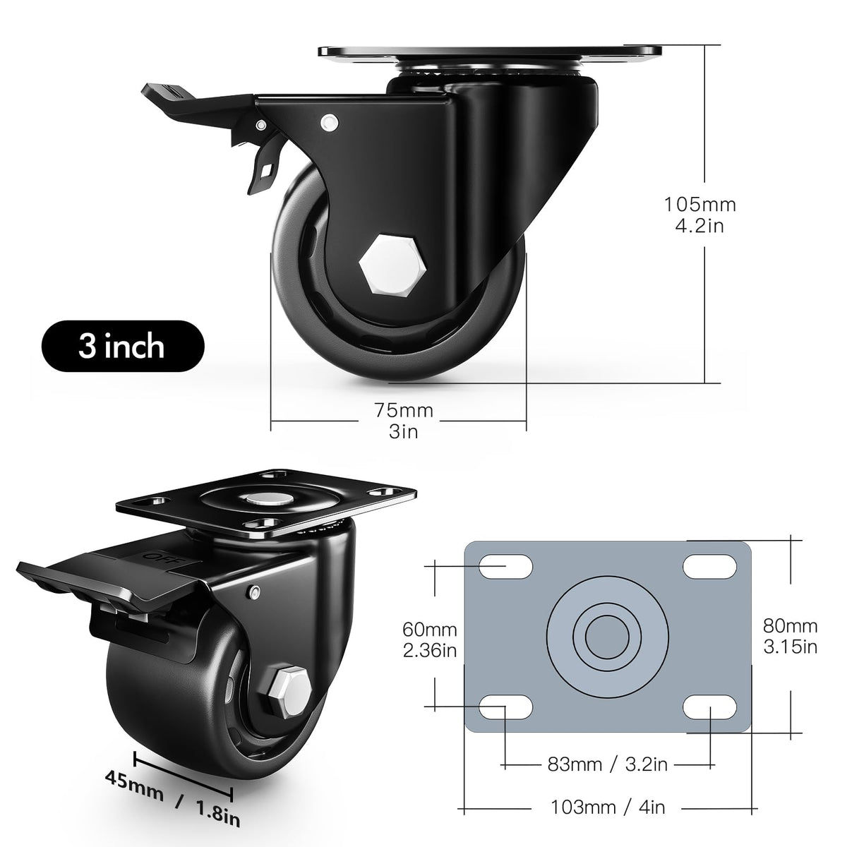 Andutees 4-pack heavy-duty casters ideal for portable workstations