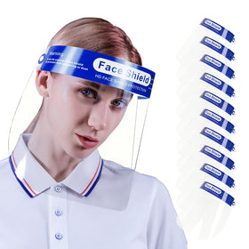 ANDX 10-pack safety clear face shield front view after film removal for crystal-clear visibility.