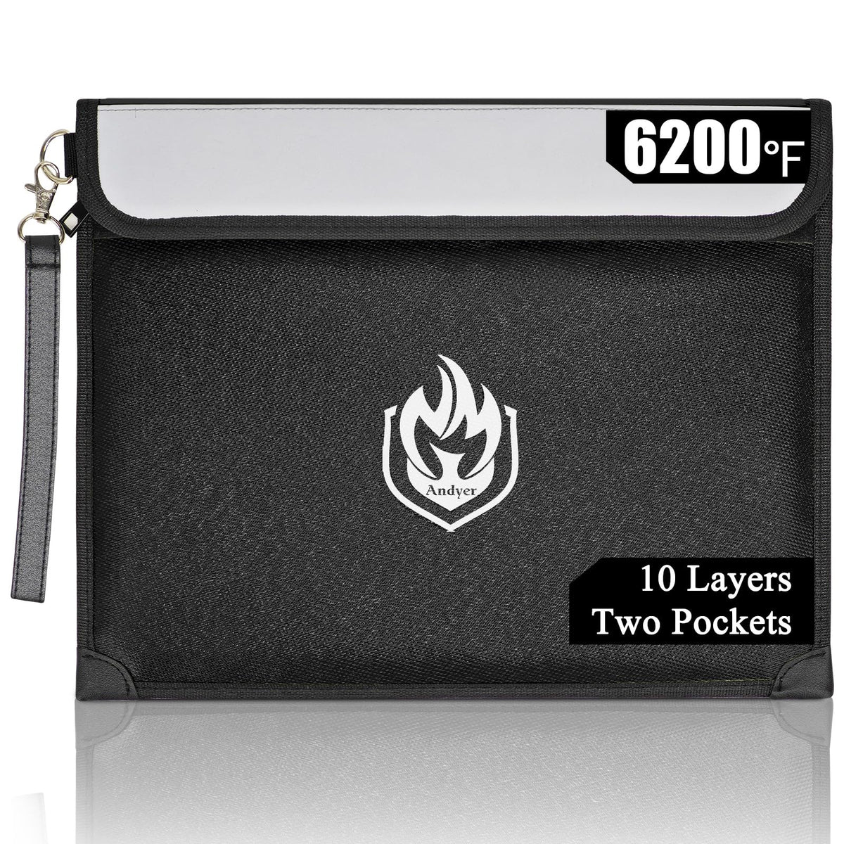Andyer fireproof bag outer view with reflective strip for emergency visibility
