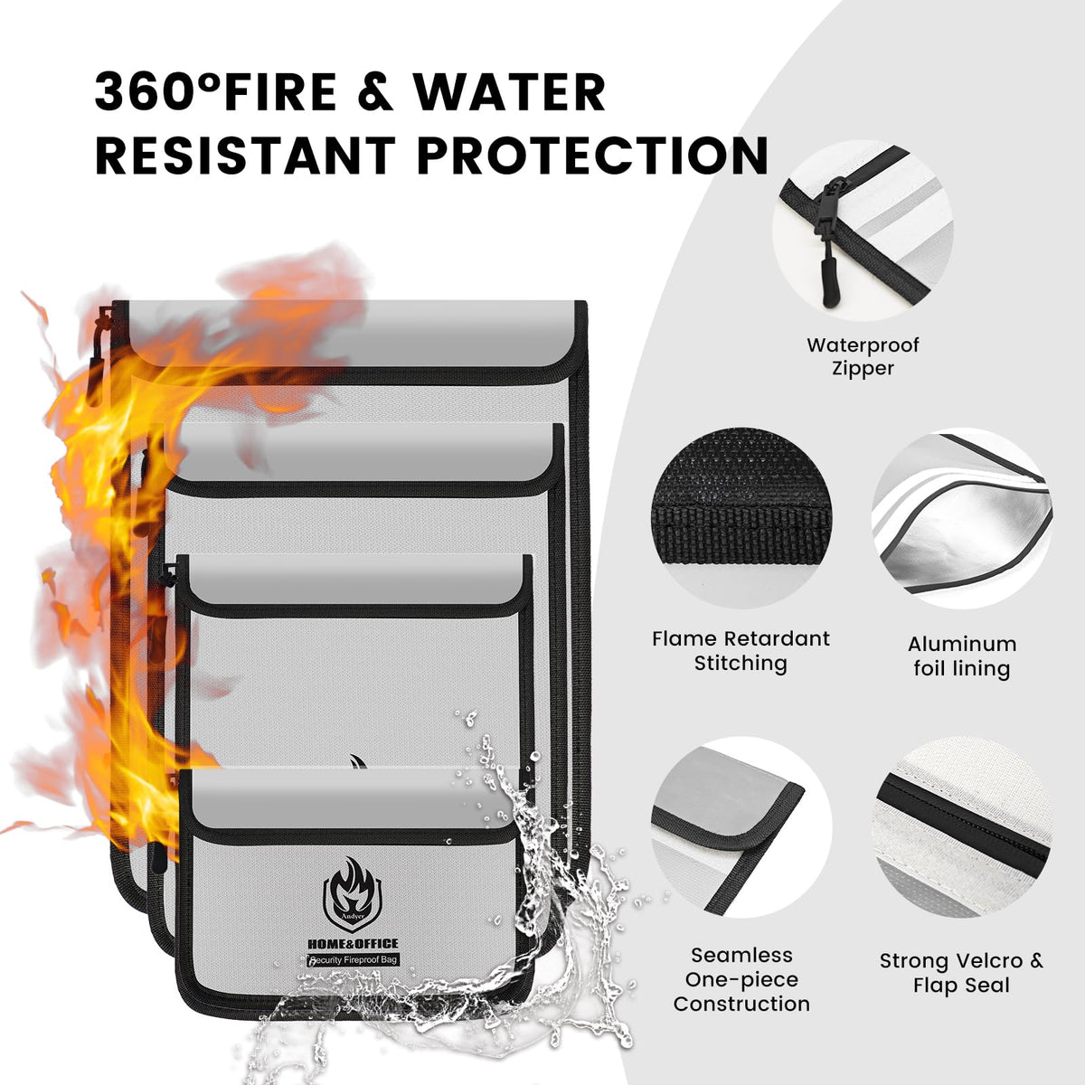 Andyer fireproof bag waterproof coating guards contents from leaks.