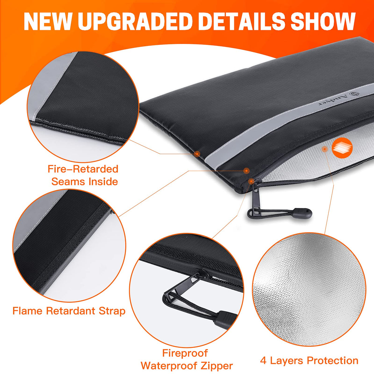 Andyer fireproof bag waterproof zipper design shields contents from moisture.