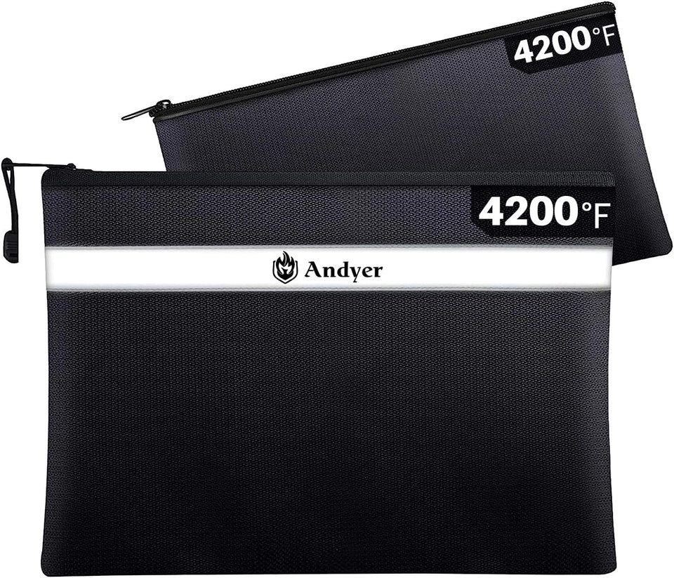 Andyer fireproof document bag 134x10 open view for quick access to papers.