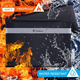 Andyer fireproof document bag 134x10 zipper close demonstrates protective sealing.