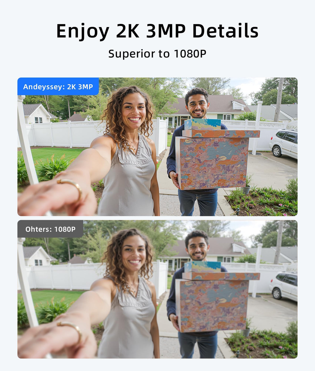 Andyssey doorbell highlights human figures with AI detection for reduced false alerts.