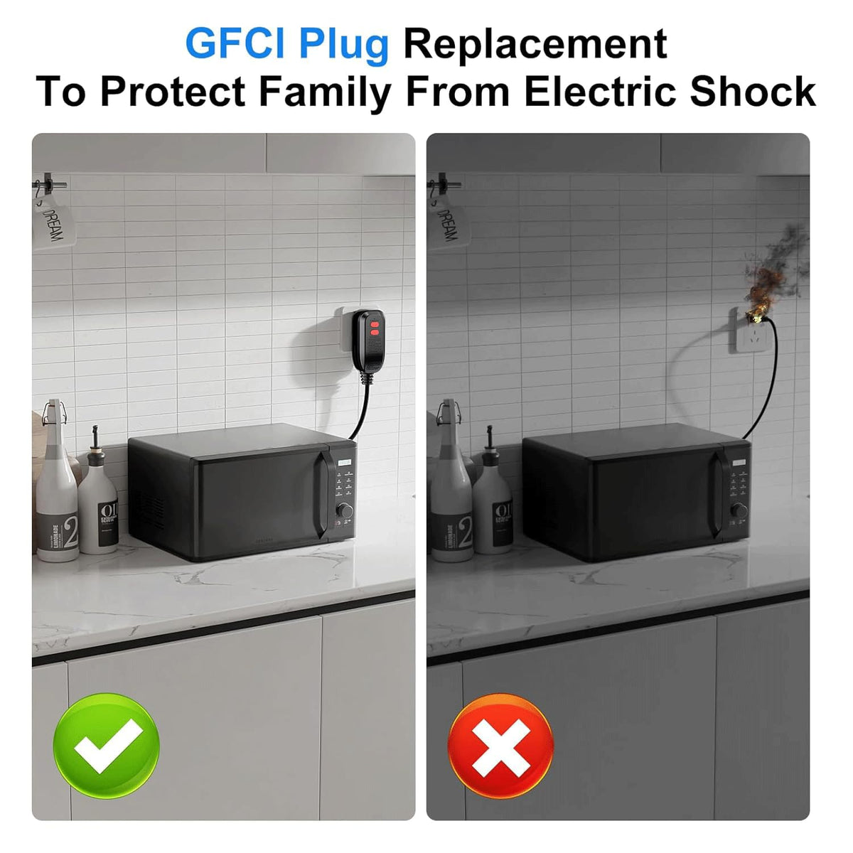 Aneken GFCI plug mounted beside a pressure washer for splash-safe operation