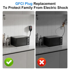 Aneken GFCI plug mounted beside a pressure washer for splash-safe operation