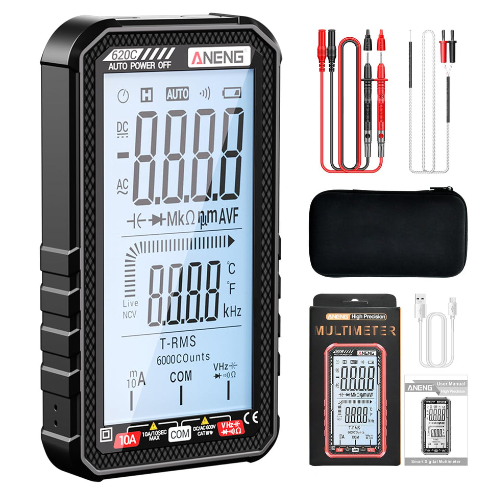 ANENG 620C digital multimeter front display with clear readings for on-site checks