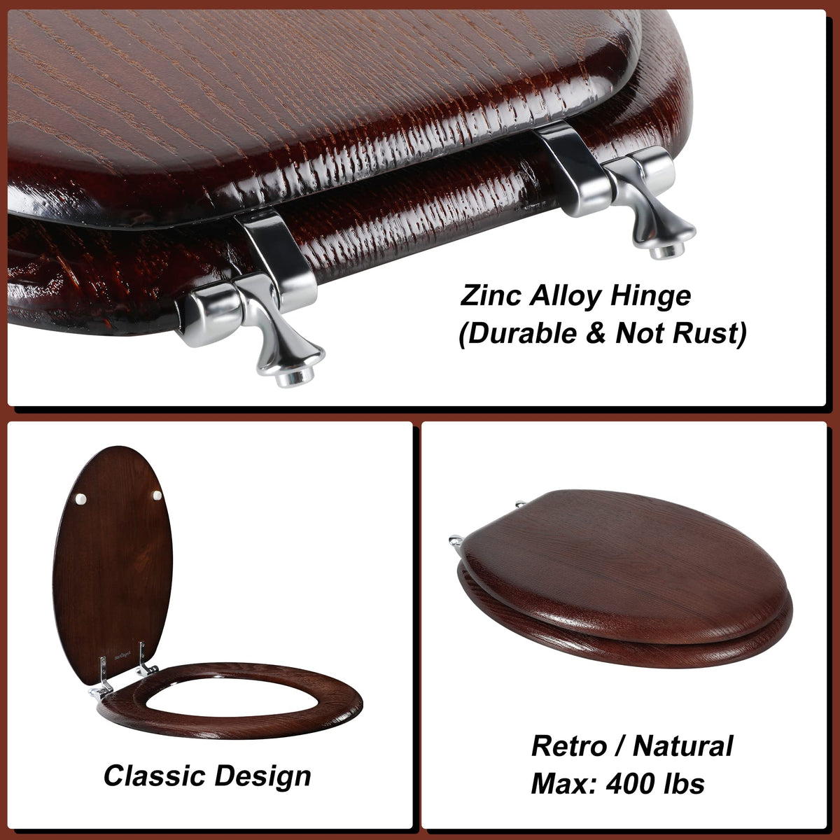 Angel Shield anti-scratch wood seat withstands daily family bathroom use