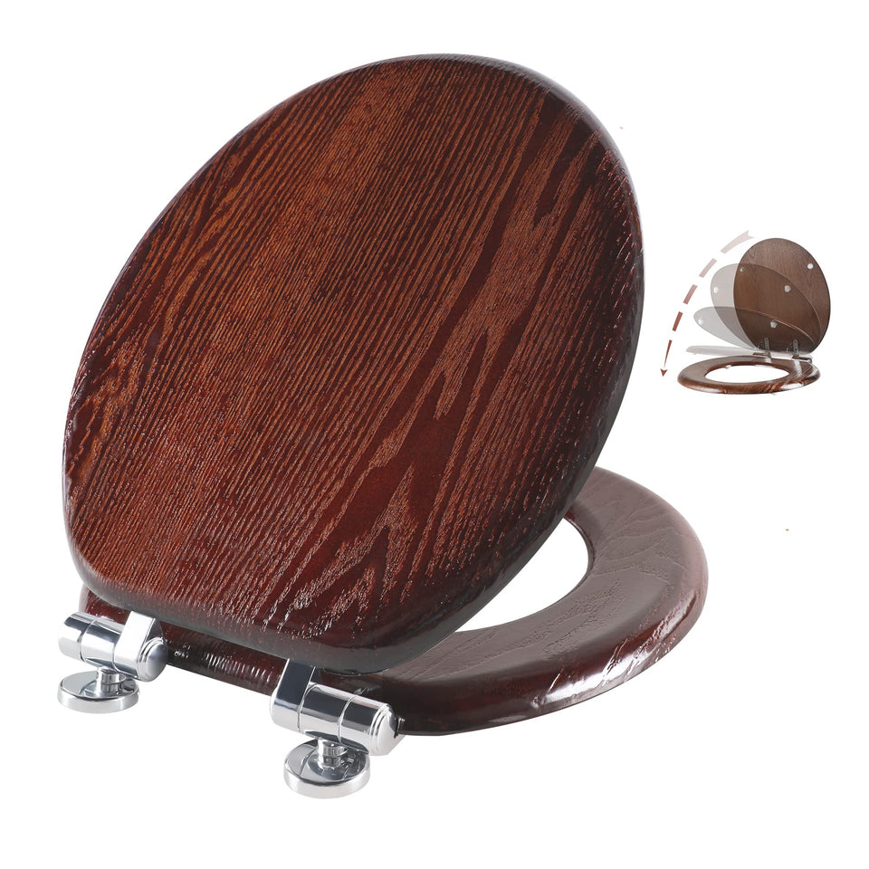Angel Shield round wood toilet seat fits most round toilets with a sturdy wood finish.