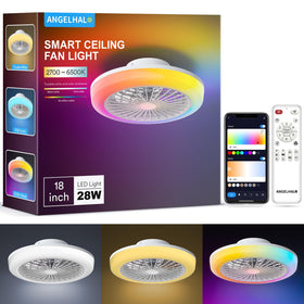 ANGELHALO bladeless ceiling fan light 18in enhances safety and illumination.