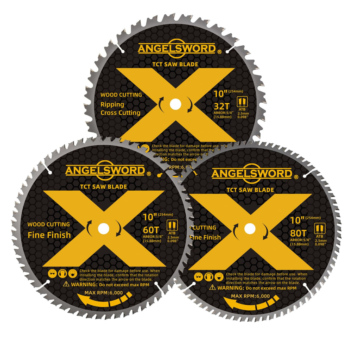 ANGELSWORD 10-inch blade 32T pack front view for clean framing cuts.