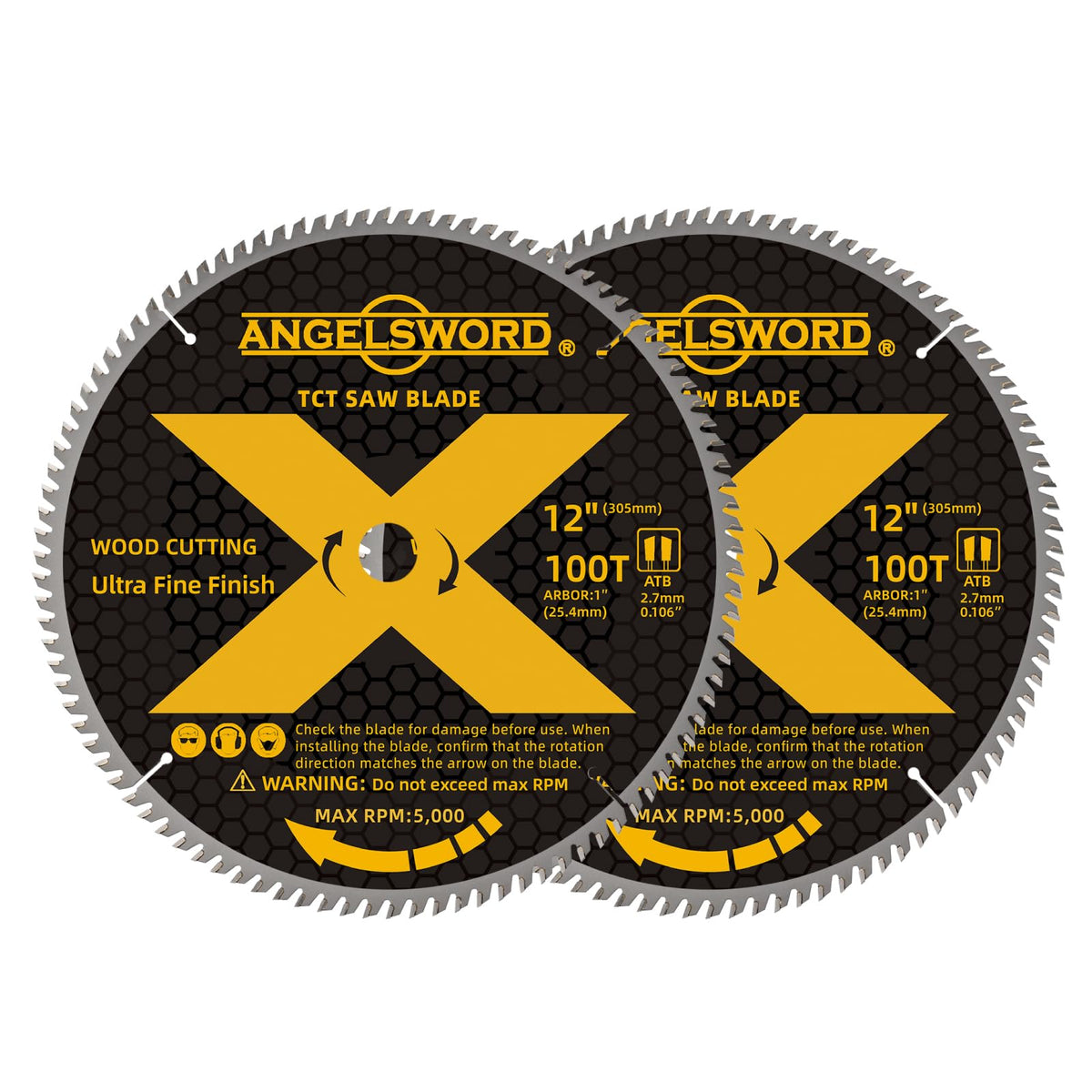 ANGELSWORD 12-Inch Miter Saw Blade two-pack front view for clean, precise cuts
