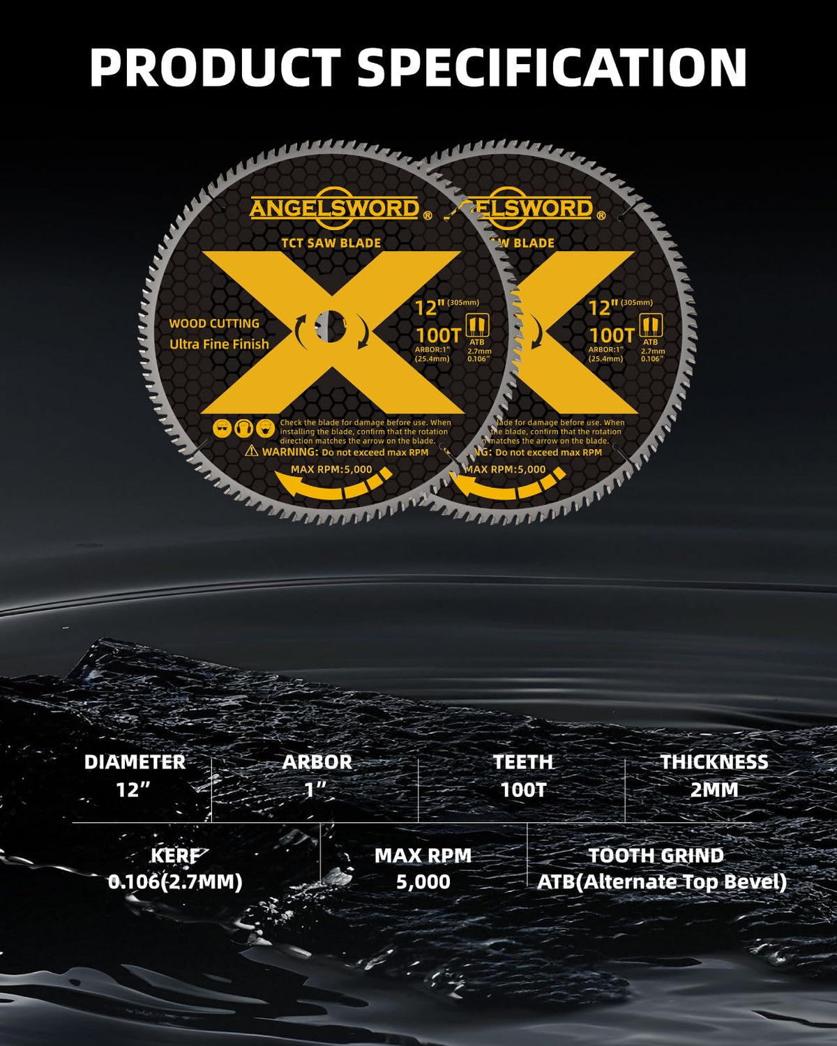 Close-up of ANGELSWORD 12-Inch Miter Saw Blade teeth for durable cutting performance