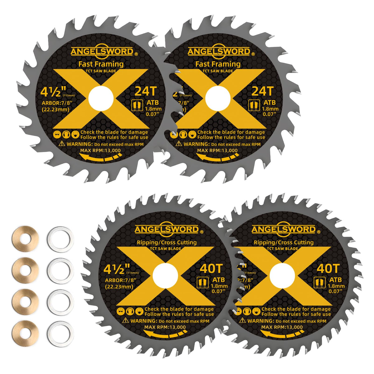 ANGELSWORD 4-1/2 inch blade four pack for fast clean cuts.