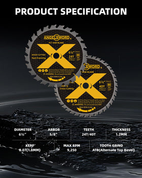 ANGELSWORD 6-1/2 inch blade 40T ripping cuts for fast material removal.