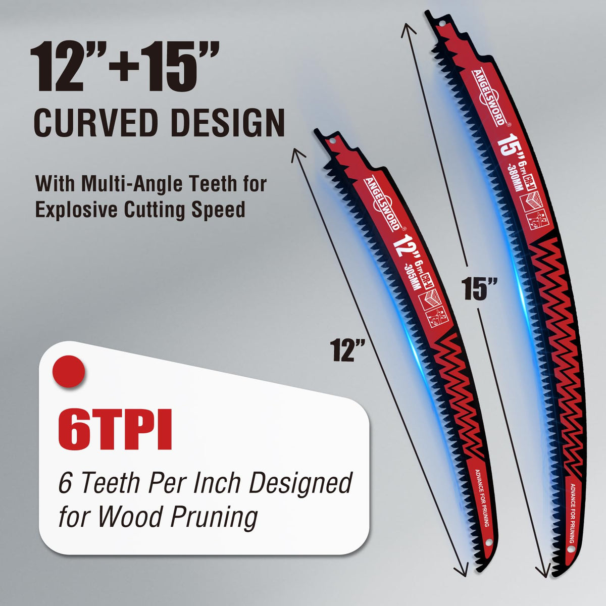 ANGELSWORD arc edge 15-inch blade for powerful wood cuts.