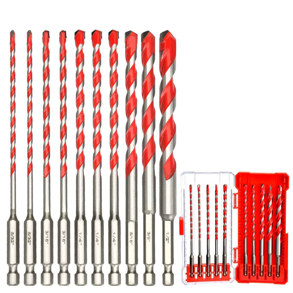 ANGELSWORD 10pc concrete drill bit set for versatile masonry drilling