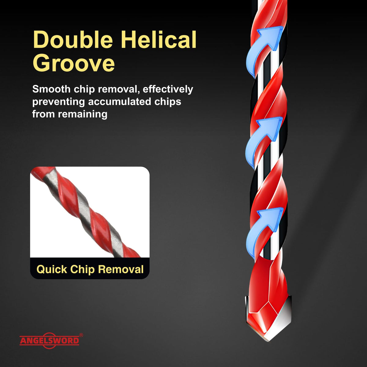 ANGELSWORD double-helix grooves remove chips efficiently during drilling