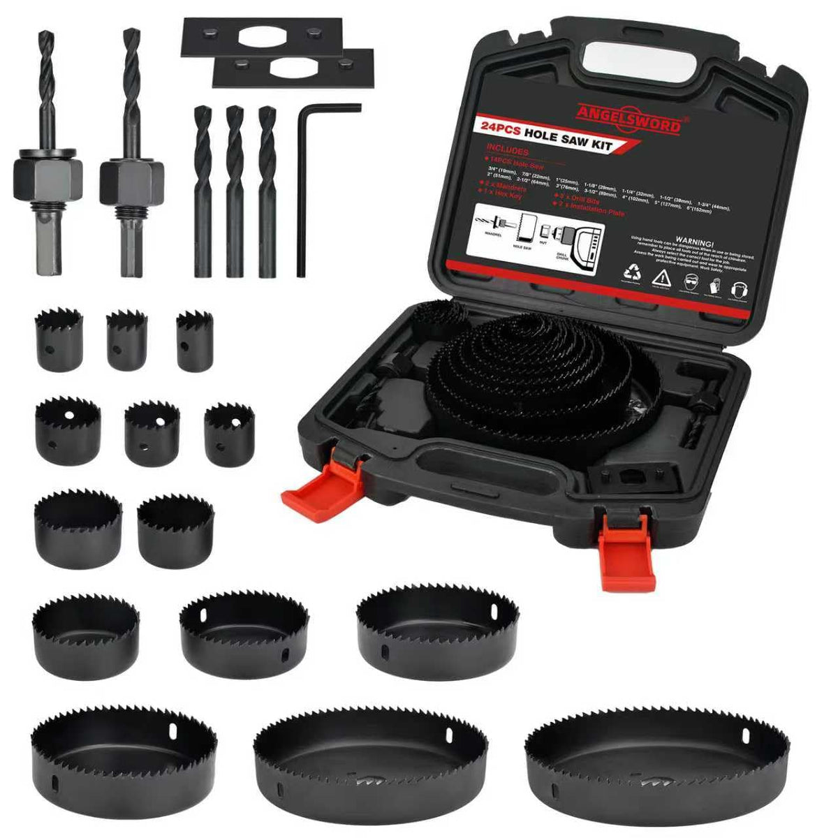 ANGELSWORD 24-piece hole saw kit in case for versatile drilling projects