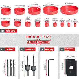ANGELSWORD Hole Saw Set cuts softwood smoothly with double-ground teeth.