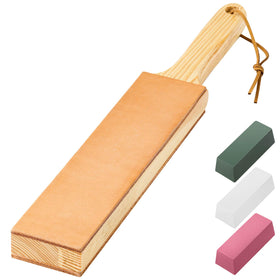 Angerstone double-side leather strop with dual surfaces for precise knife honing.